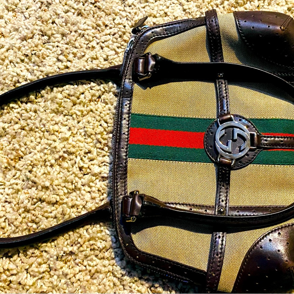 Brown canvas Gucci handle bag